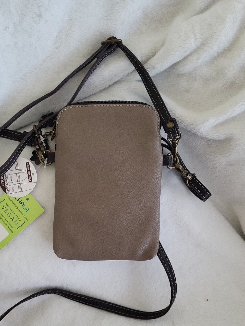 Chala Taupe Crossbody Phone Bag with Black Cat Appliqué NWT - Picture 6 of 6
